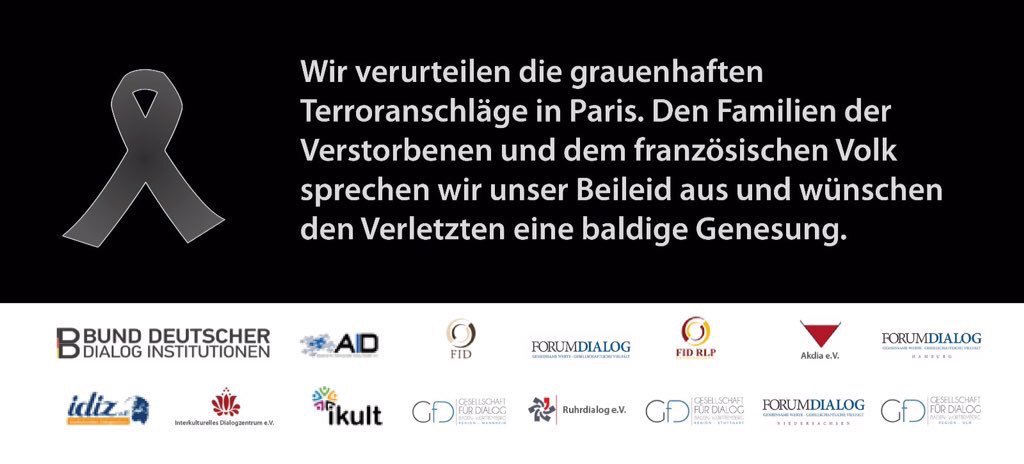 DialogKoeln's tweet photo. Wir verurteilen die grauenhaften Terroranschläge in #Paris. 
#PrayForTheWorld https://t.co/KtMlR13RY7