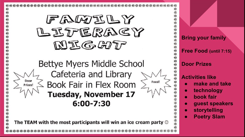 <a href="/MyersMSPTA/">Myers MS PTA</a> @BMMSLibrarian <a href="/BMyersMS/">Bettye Myers MS</a>