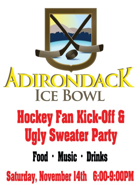 SaranacThursday's tweet photo. Party time! Get your ugliest sweater and come kick off Adk. Ice Bowl season with us! Tix are $20 and all inclusive. https://t.co/fCggfBsLsi