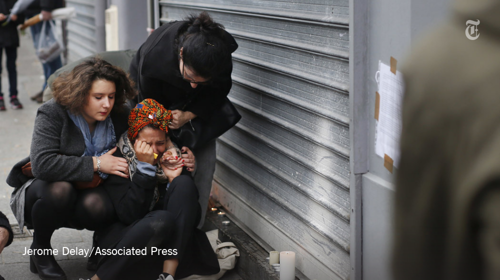 nytimes's tweet photo. Photos from Paris following a night of terrorist attacks https://t.co/njpAZCzOll https://t.co/QqkSBm7xbY