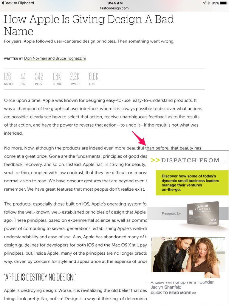 bffmike's tweet image. Ironic that I can&apos;t read an article about bad design because of bad design. #designishowitworks