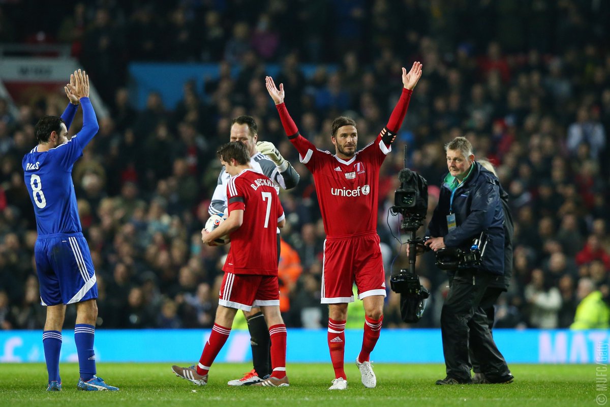ManUtd's tweet photo. David Beckham was a proud man after his Old Trafford return during the #MatchForChildren: https://t.co/ht51DrJcDZ https://t.co/7IKrgHn1Hm