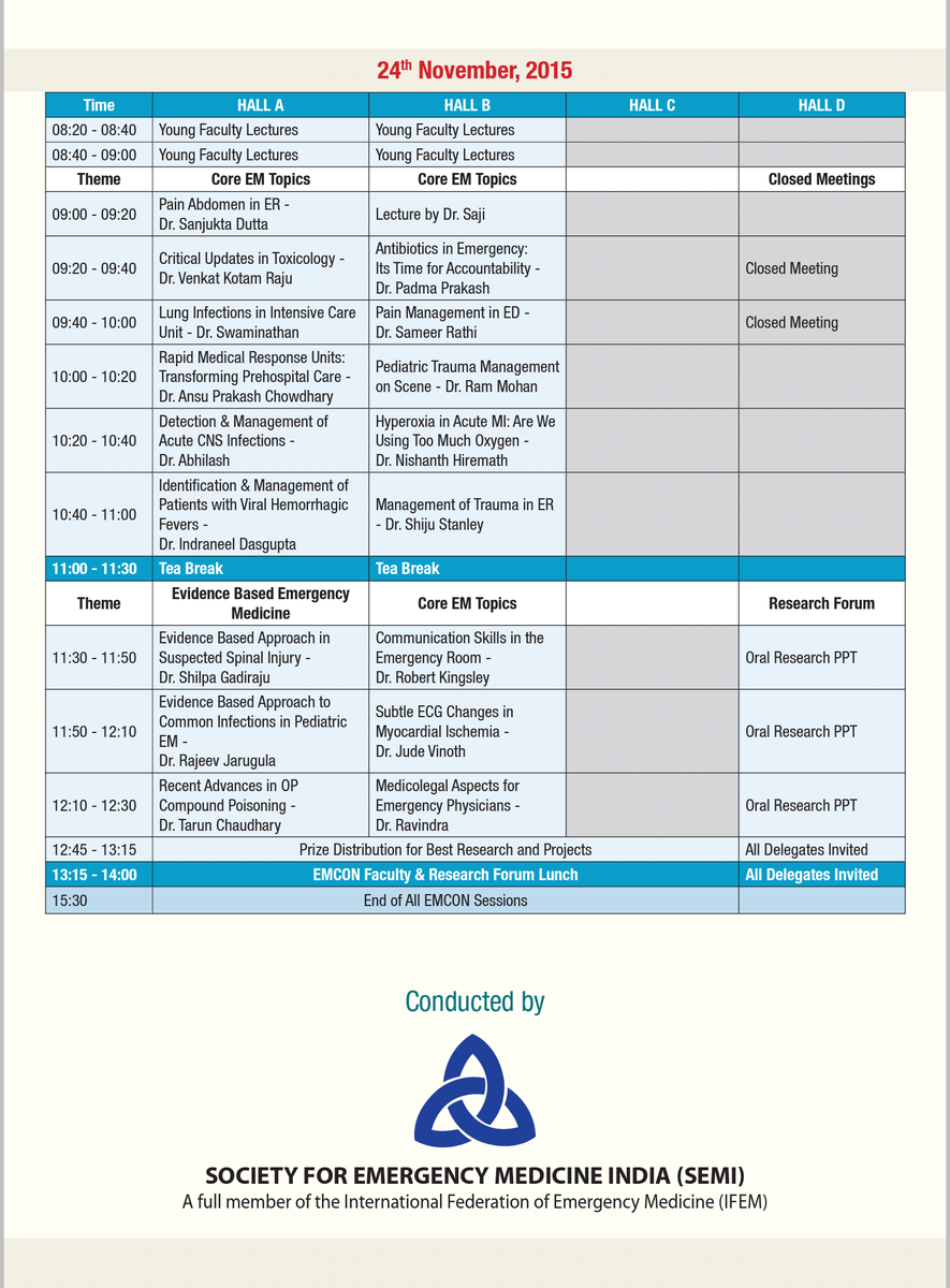 emcon2015hyd's tweet photo. 2/2 Scientific Schedule - 17th Annual National Conference in Emergency Medicine Nov 21-24
#EMCON15 #EMConf #Research https://t.co/1SGEXVSZcg