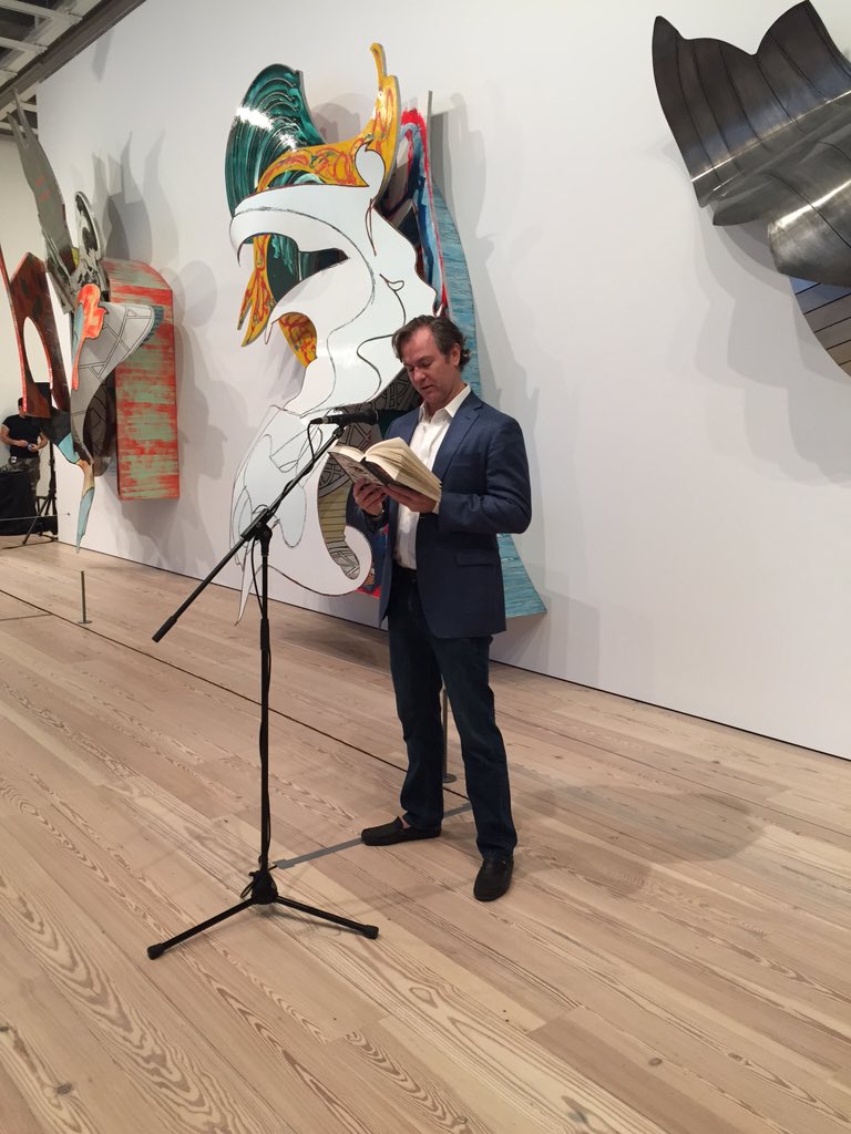 whitneymuseum's tweet photo. Melville's great-great-great grandson Eric Klaussmann reads from #MobyDick. #MDMNYC #FrankStella https://t.co/SvAjtsZkdU