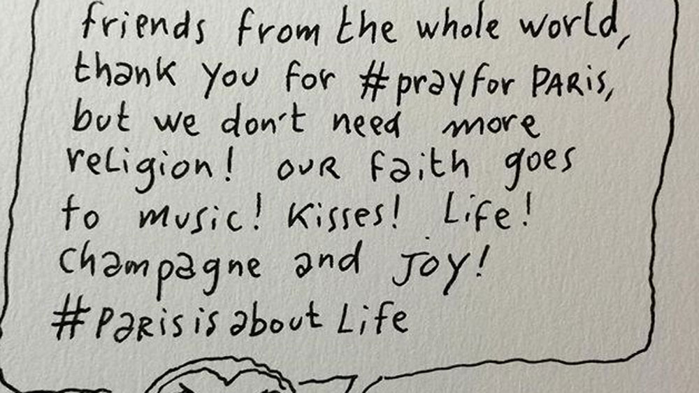 AJENews's tweet image. Social media users share illustrations, thoughts, fears and hashtags after #ParisAttacks   aje.io/yar4