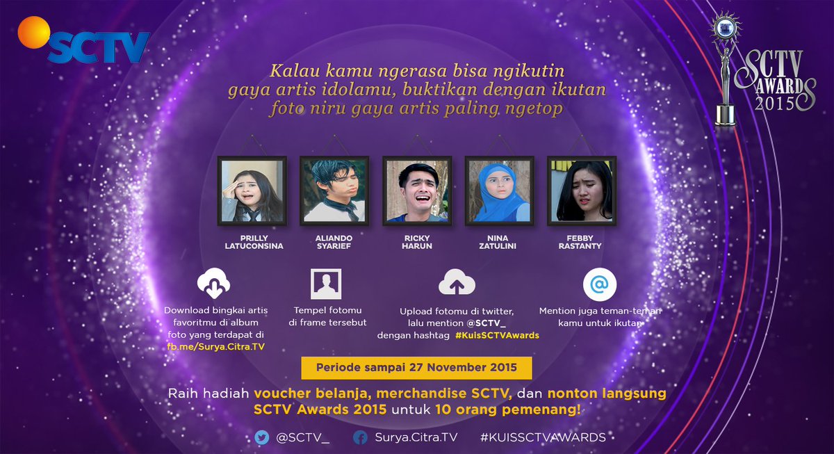 SCTV's tweet photo. Ngaku mirip dengan aktor &amp; aktris favoritmu?

Ikutan #KuisSCTVAwards yuk.
Follow @SCTV_ dan kepoin mekanismenya. https://t.co/oI8uhaCnlv