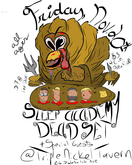 sleep_academy's tweet photo. THIS FRIDAY come hang with us and @DeadSetCO at the Triple Nickel!! Food donations to benefit @csfoodrescue!! https://t.co/o4bI41cQ4v
