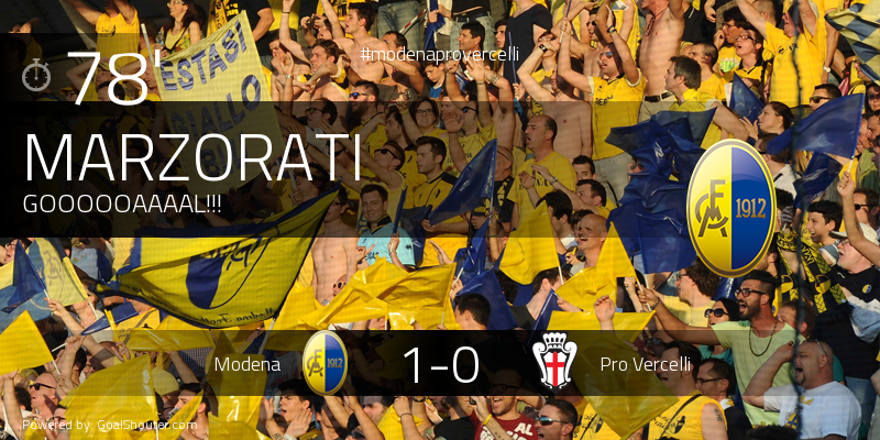 Lega_B's tweet photo. 78° #modenaprovercelli 1-0: Goal di Marzorati (@ModenaFC_1912) su assist di Nardini! https://t.co/YNaNiQ9YLg https://t.co/0ZKk6fEONj