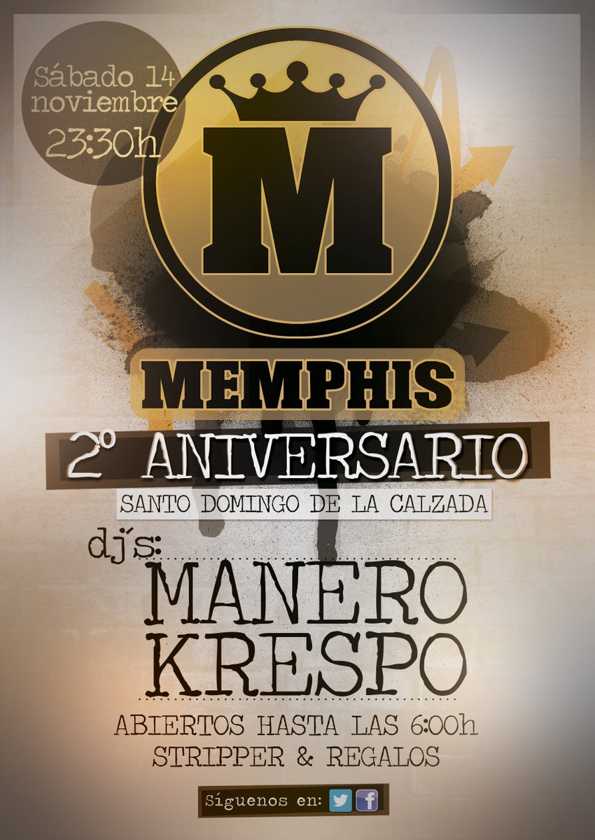 2º Aniversario de <a href="/Memphis_pubcafe/">Memphis</a> Esta noche lo celebramos contigo. Estarán nuestros Dj´s Krespo y Manero.