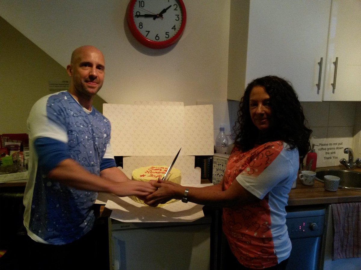 lgbtfriend's tweet image. Cutting cake &amp;amp; special t shirts courtesy of SWAP class November 2015 #chemsex #ImTesting #HIVtestweek