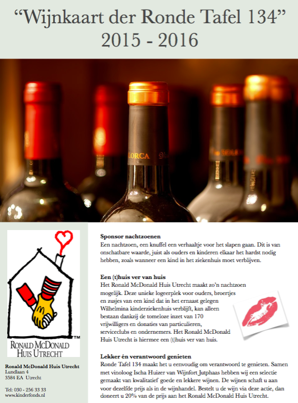 Lekker genieten, bestel uw wijn bij de RT134! De opbrengst zal ten goede komen aan <a href="/RMcDUtrecht/">Ronald McDonald Huis Utrecht</a> #wijn #Utrecht.