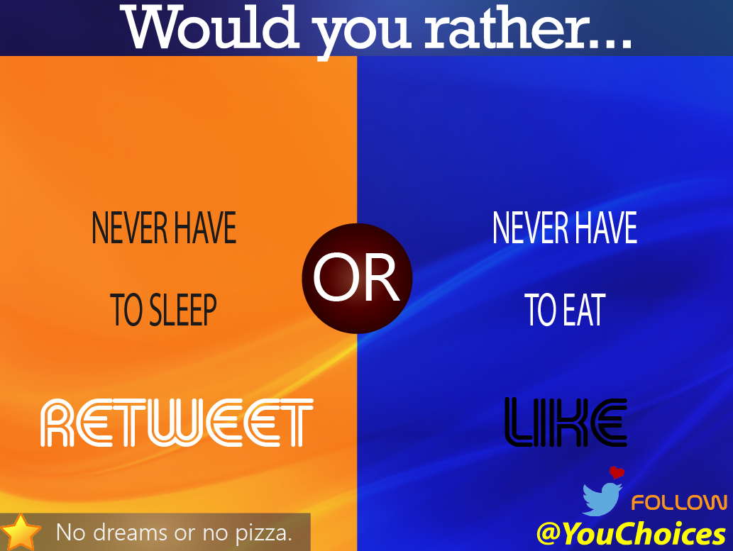 YouChoices's tweet image. No sleep or no food?