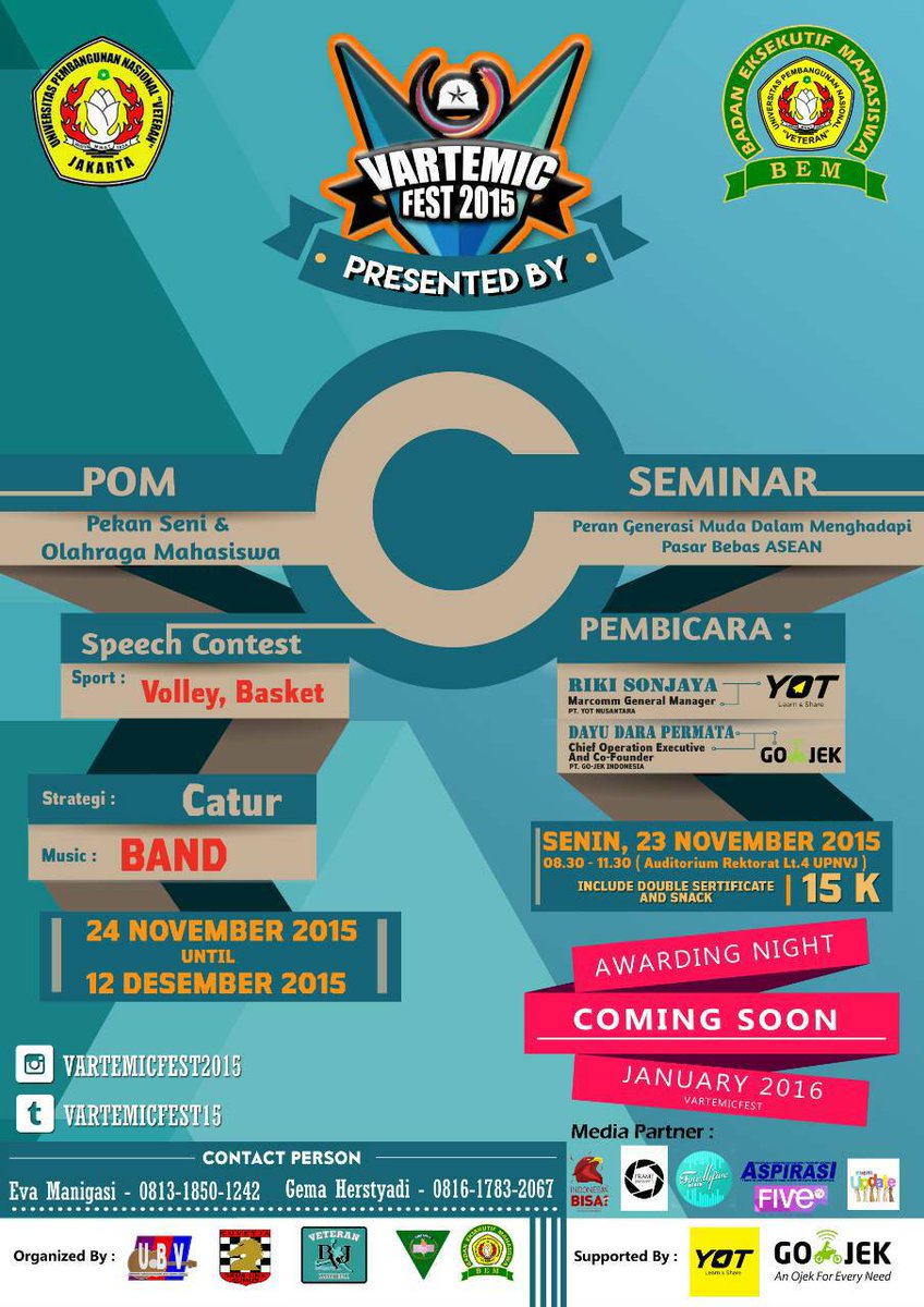 VartemicFest15's tweet photo. Selain itu kami juga mengadakan lomba Speech Contest, Volley, Catur, dan Band  #vartemicfest15 https://t.co/zW5mPqpUtX