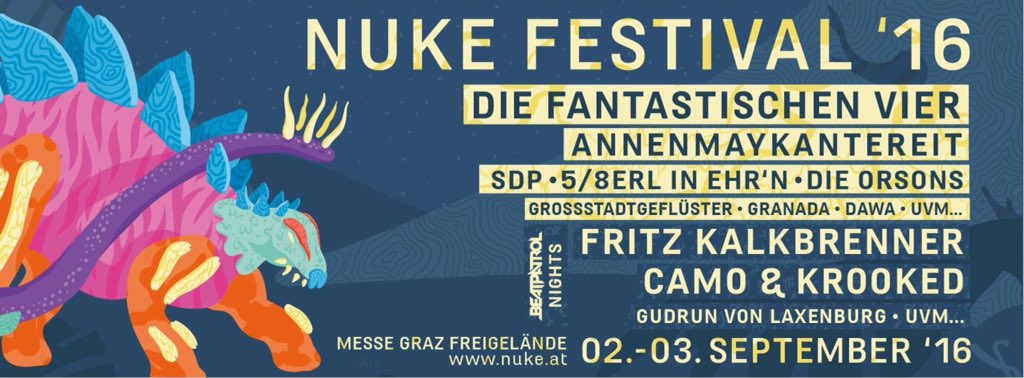 #NUKE16 mit @fantastische4 <a href="/annenmaykan/">h</a> <a href="/fritzkalkbrenn1/">Fritz Kalkbrenner</a> <a href="/CamoKrooked/">Camo & Krooked</a> <a href="/sdp_die_band/">SDP</a> @5achterl <a href="/dieorsons/">Die Orsons</a> <a href="/GSGF/">GROSSSTADTGEFLUESTER</a> UVM
