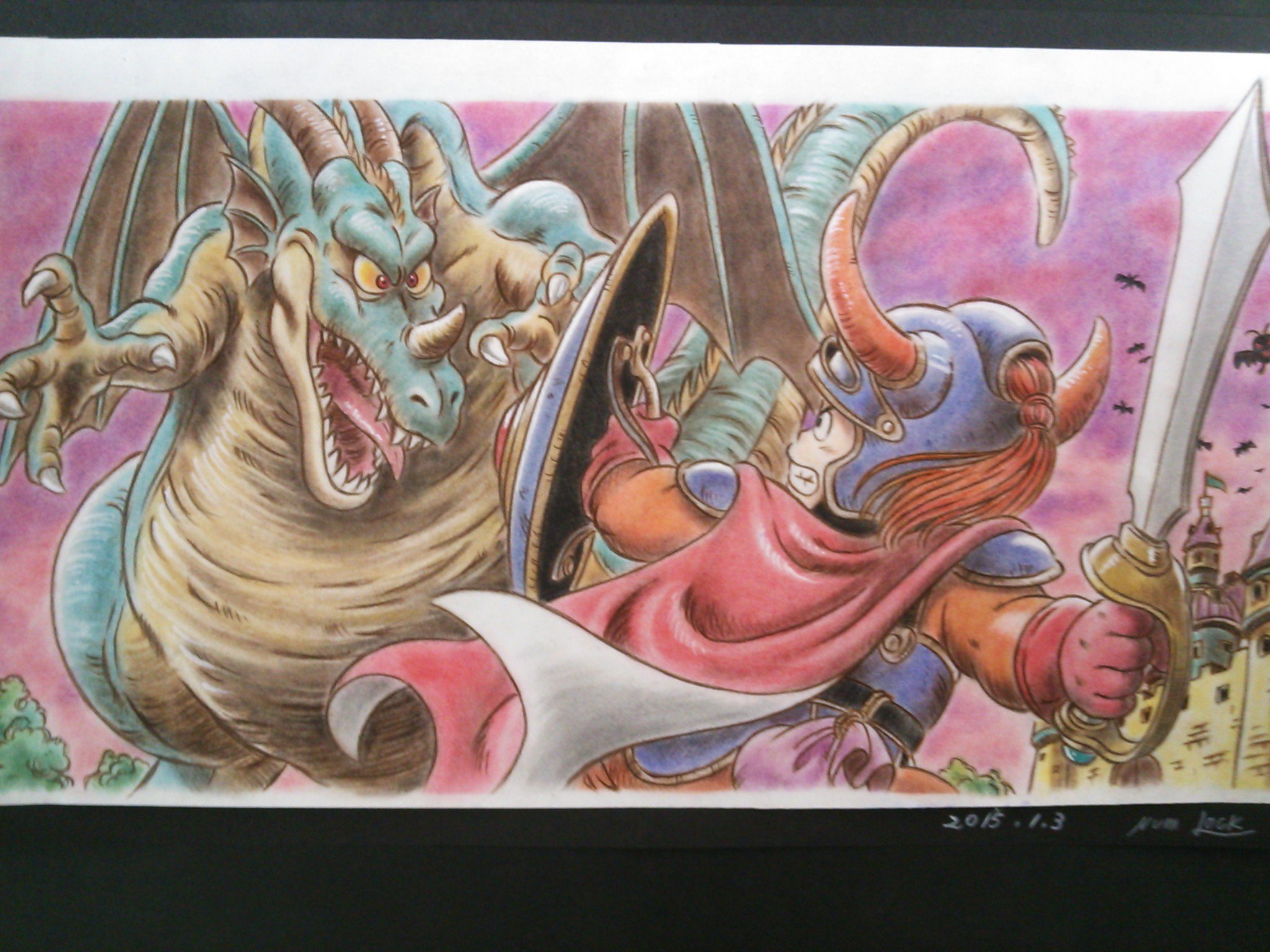 ナム ロック 絵描きさんの線画が見たい ドラクエ1 Fc と 銀魂 の模写絵です 下書きはシャーペン 着色はパステルをメインに色鉛筆を少々 〆 背景の空はどちらも下書きなしのパステル一発塗りです T Co F9avljbja5 Twitter