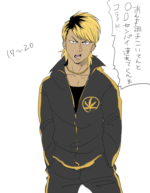 好きな色々要素詰めて描いた②。
高校デビューのDQNで典型的な虎の威を借る狐タイプ。ヤリチンぶってる童貞。 