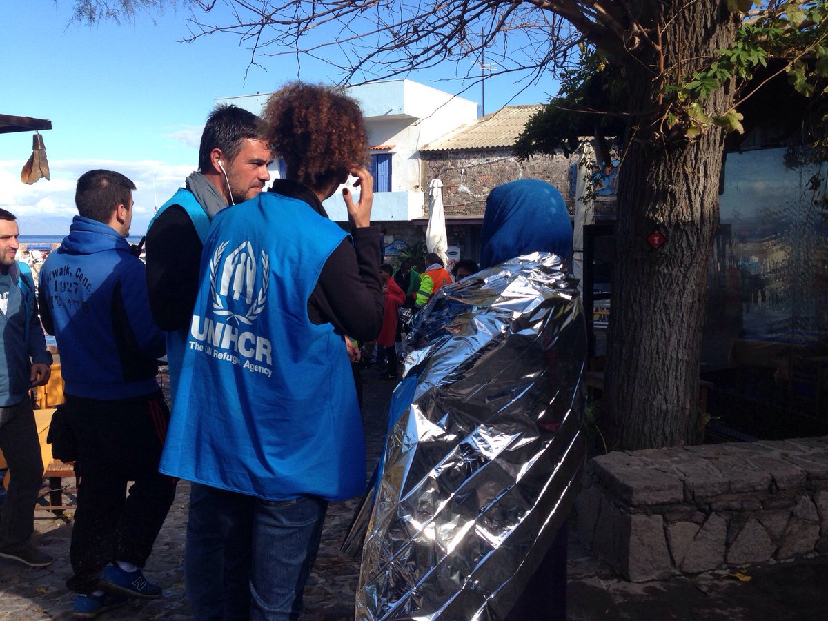 Refugees's tweet photo. Refugees, including children rescued from Lesvos sea on Thursday evening. Shipwreck of boat carrying 88. https://t.co/dqFTw2rRVG