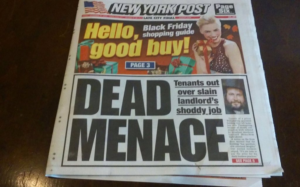 OJPAC's tweet photo. Editor 1: Slow #BlackFriday news day comin' up.
Editor 2: Let's put a murdered Hasid on the cover
#StopNYPostHate https://t.co/YoKzsILAcm