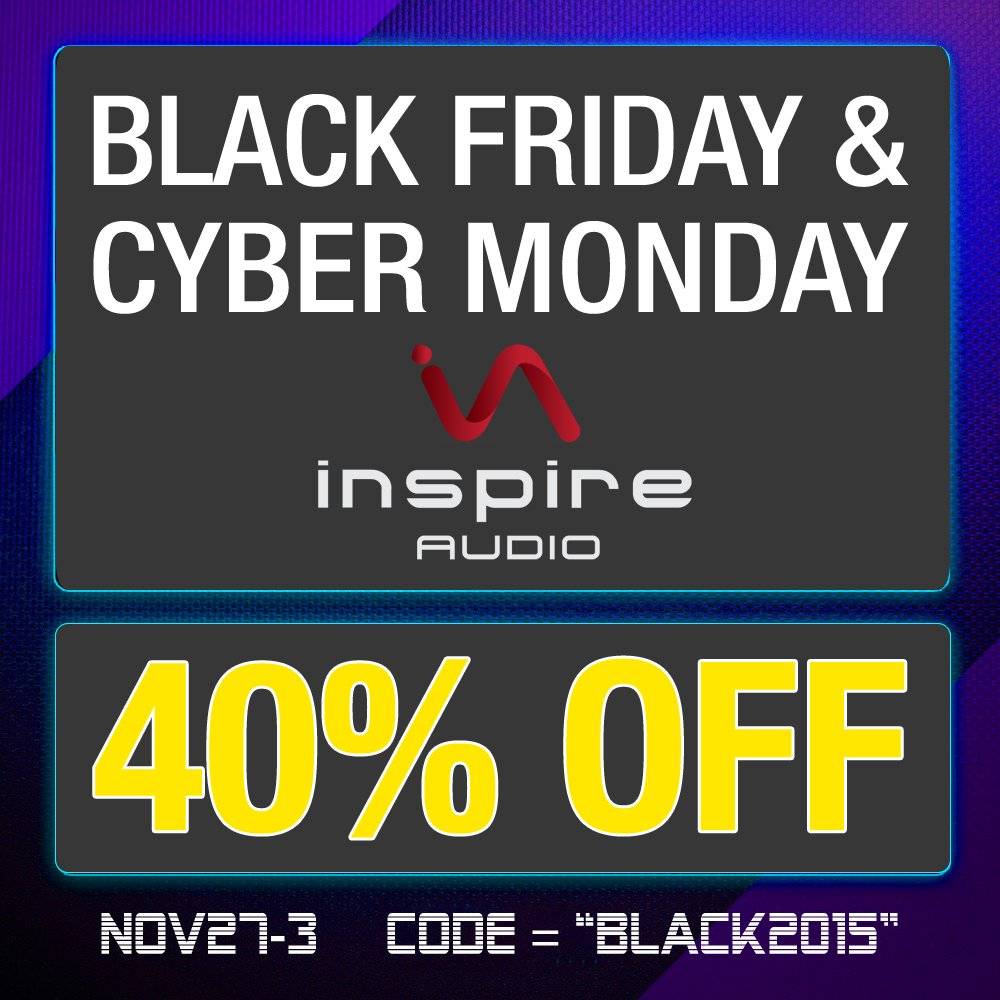 InspireAudio's tweet photo. 40%OFF BLACK FRIDAY – CYBER MONDAY 27Nov – 30Nov 2015 https://t.co/Rt8TDFYv9a https://t.co/PfRovgwsdA