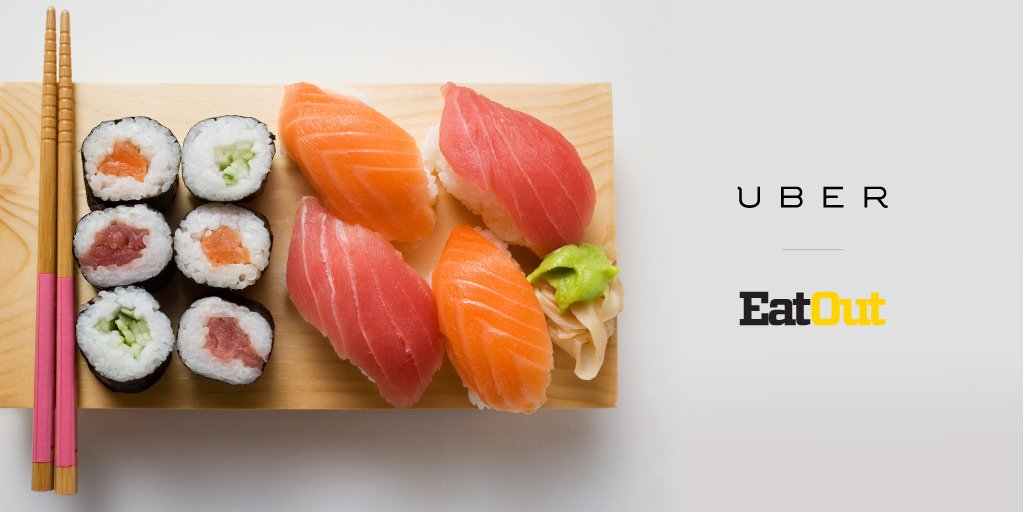 MsMasasa's tweet photo. Great to see the folk at Koi Rosebank working with the good folk of @Uber_RSA 2make #UberLUNCH #uberSushi possible!! https://t.co/b7tbvWrKeN