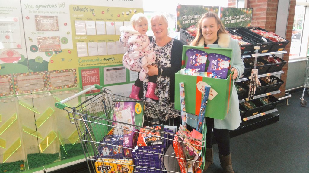 Becky, Sophie &amp; Lucy with the selection boxes donated by #Asda Rochdale customers, for Moorland Children's Home.