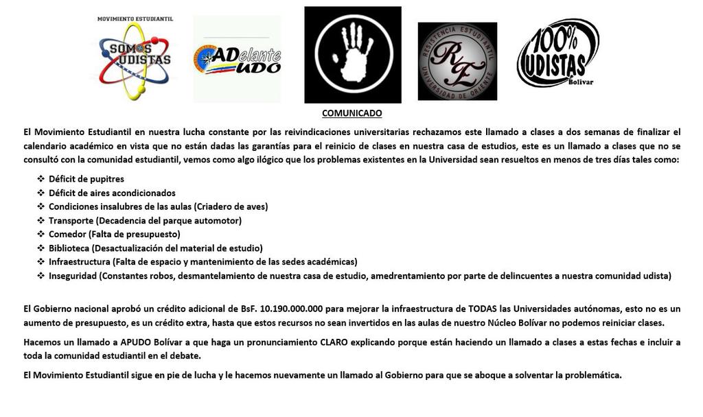DarioGraffe's tweet photo. Atención #UDOBolivar comunicado a  Comunidad UDISTA. @DarioGraffe @EPV_Bolivar @HaslerIglesias https://t.co/fVnwbTHHBM