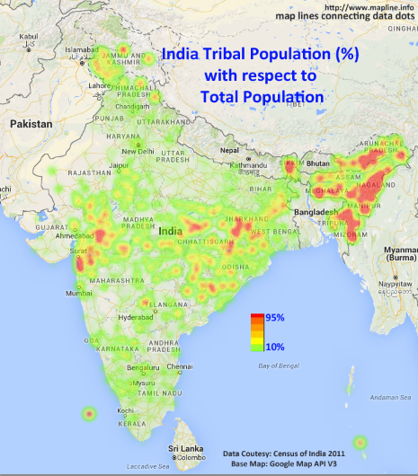 MaplineInfo's tweet photo. As per recent #censusofindia, India has 104 million strong tribal (#scheduledtribes) population https://t.co/p6Mgu3CkAz