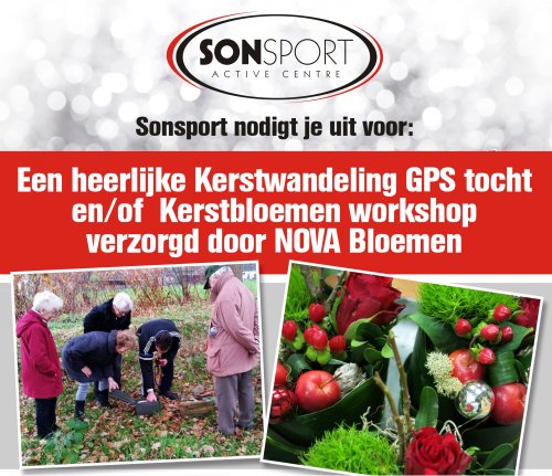 Schrijf je in: sportief en gezellig <a href="/sonsport/">Sonsport</a> op 11 december #GPSkerstwandeltocht #kerstbloemenworkshop