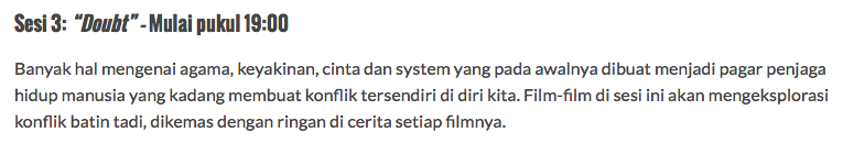 Sesi ke-3 BIOSKOP KELILING VOL.5 hari pertama akan dimulai pukul 7 malam