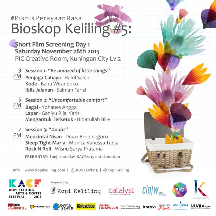 Nah itu dia ke-9 film pendek yang akan diputar di hari pertama BIOSKOP KELILING VOL.5 bit.ly/bkvol5day1