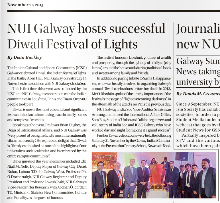 IndSocNUIG's tweet photo. @Sin_News Vol 17 I6
NUI Galway hosts successful Diwali Festival of Lights
https://t.co/8mojNbmmeo 
thx @jessicadotie https://t.co/xS6b0h8cty