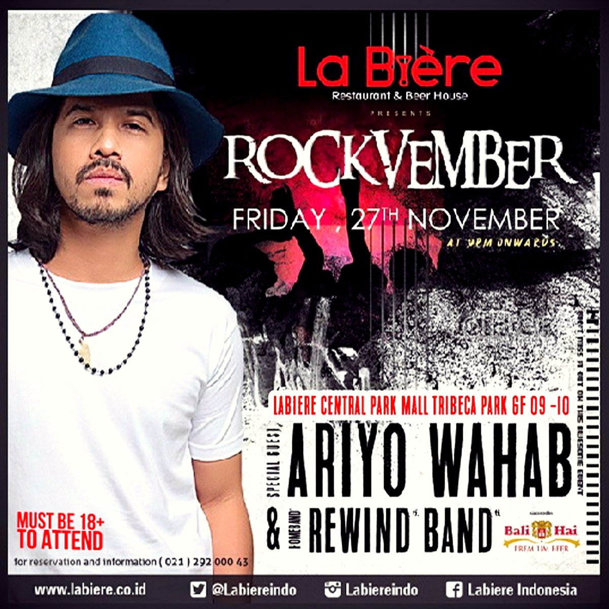 urbanoir's tweet photo. Yuk seru2an bareng @ariyowahab malam ini di @LaBiereindo @CentralParkMall #eventLabiere #ROCKVEMBER https://t.co/zXkyw8Gu57