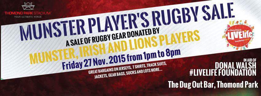 carmell_demello's tweet photo. Doors opening 1pm Rugby Sale in aid of @DonalLiveLife Dug Out Bar Thomond Park #livelifefoundation @Munsterrugby https://t.co/YAZ5o5bCrO