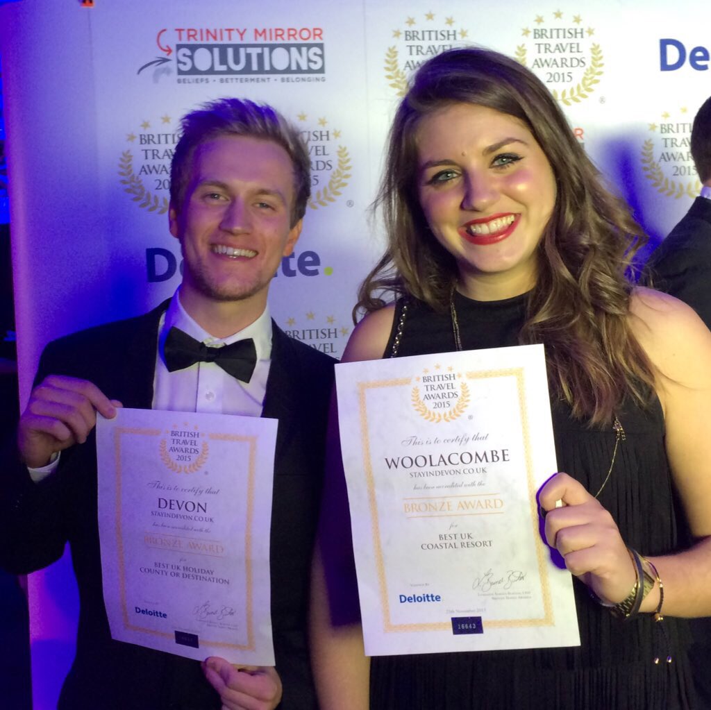 discoverthesw's tweet photo. We're proud that #Devon &amp; #Woolacombe both won bronze at this year's @BritTravAwrds! Thanks to all who voted! #BTA15 https://t.co/PvMbZehTBZ
