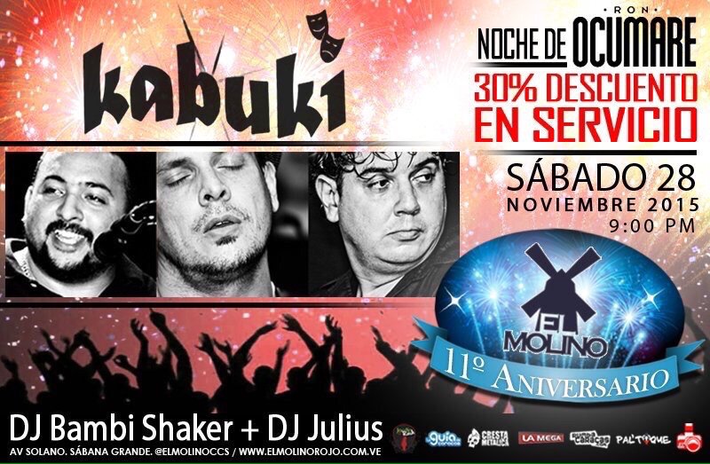 Este sábado 28 de Noviembre, celebraremos el 11 Aniversario de <a href="/ElMolinoCcs/">El Molino Ccs</a> con un gran show

Los esperamos!!!