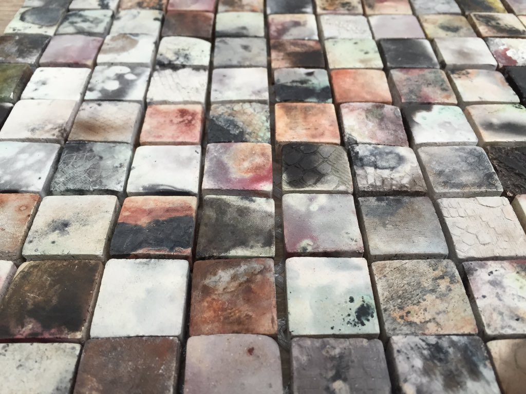 casaceramica's tweet photo. Fantastic to meet Guy &amp; Imogen @guymitchellart today. STUNNING tile collections, can you spot the one with the face? https://t.co/bJjr6LB8vU