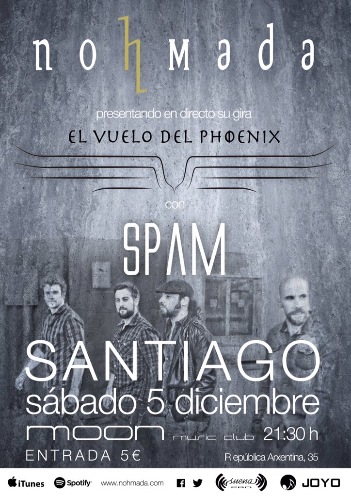 nohmada's tweet photo. De hoy en una semana nuestra gira #elvuelodelphoenix nos lleva a ASTORGA y SANTIAGO
@lacuadra1331 
@MoonMusicClub https://t.co/a5bmBp5s0y