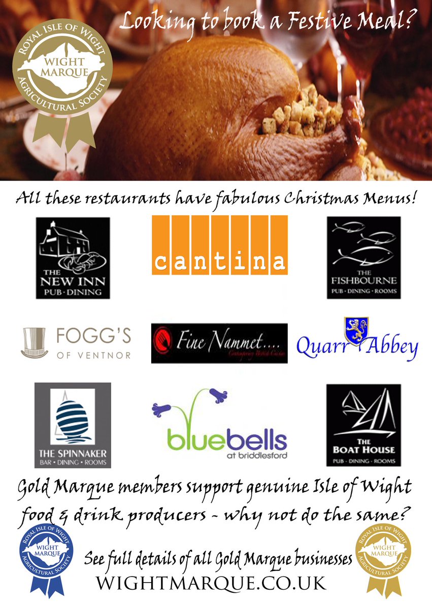 Booking your party meal? #eatlocal <a href="/foggs/">Tony Marshall</a> <a href="/Cantinaventnor/">Cantina</a> <a href="/BluebellsCafe/">Buttercup</a> <a href="/FNammet/">Fine Nammet</a> <a href="/QuarrAbbeyIOW/">Quarr Abbey</a> @New_Inn_IOW