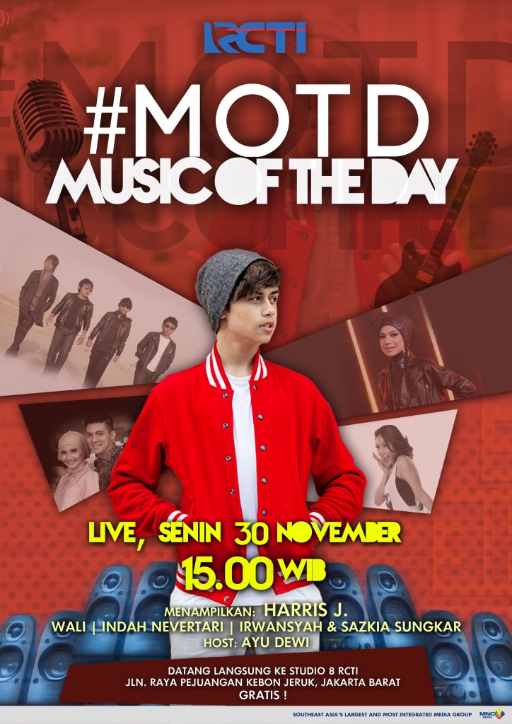 OfficiaIRCTl's tweet photo. Ada yang seru nih hari Senin nanti, akan ada Harris J, Wali &amp; Indah Nevertari di MUSIC OF THE DAY #MOTD https://t.co/TJVpy98E5J