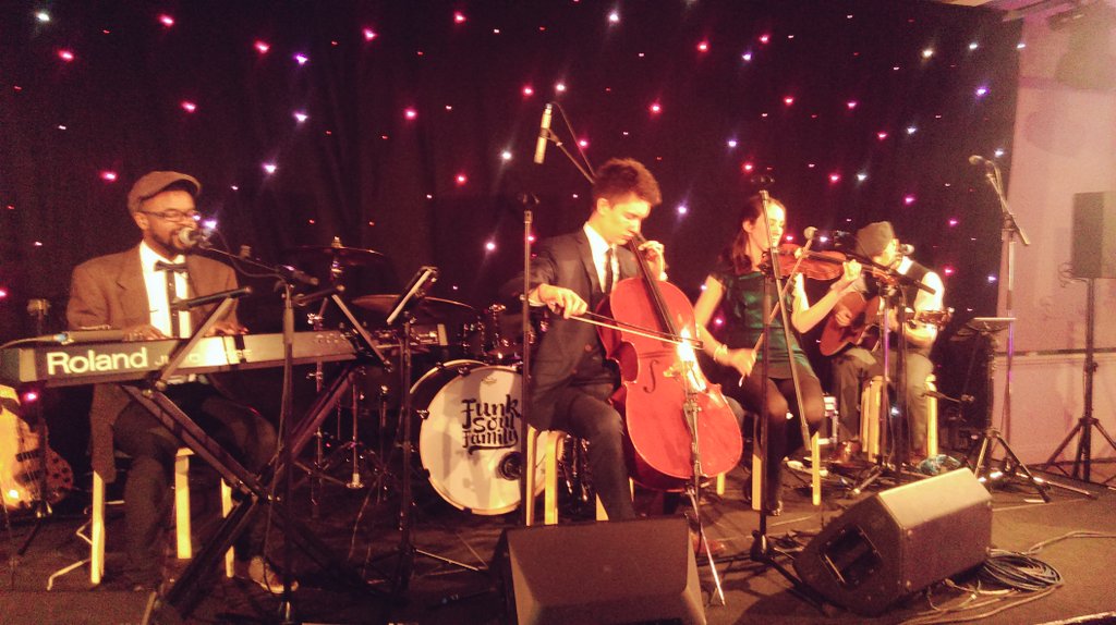 ECHospice's tweet photo. Strings Attached are serenading our guests as they arrive. Beautiful sound here tonight #ECHBall @StringsAt https://t.co/PtLRIsZpuS