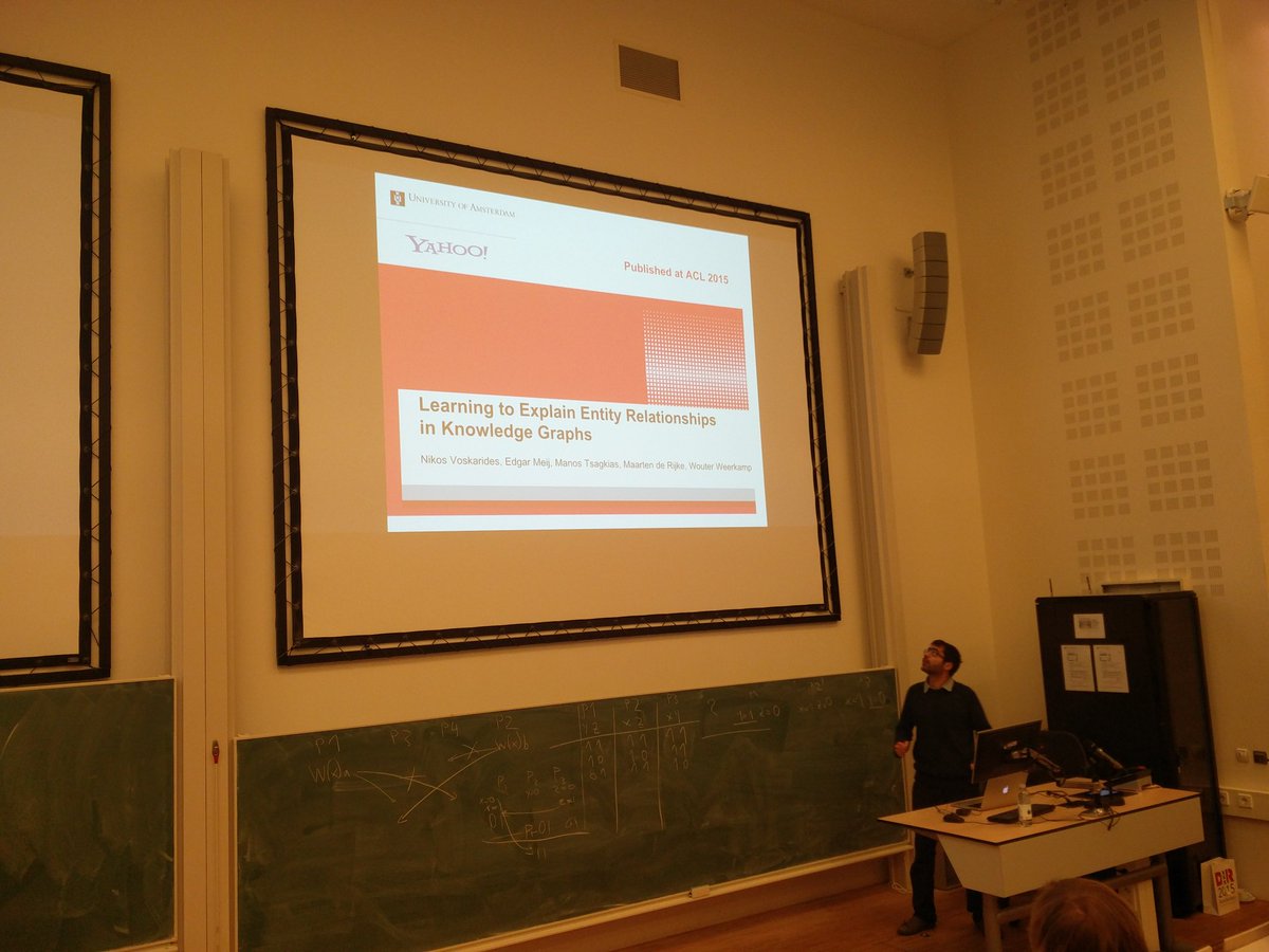 _DIR2015's tweet photo. Last of the entities at #DIR2015: @nickvosk explains us how to Learn to Explain Entity Relationships in KGs #ACL2015 https://t.co/XUCZG3nGB9