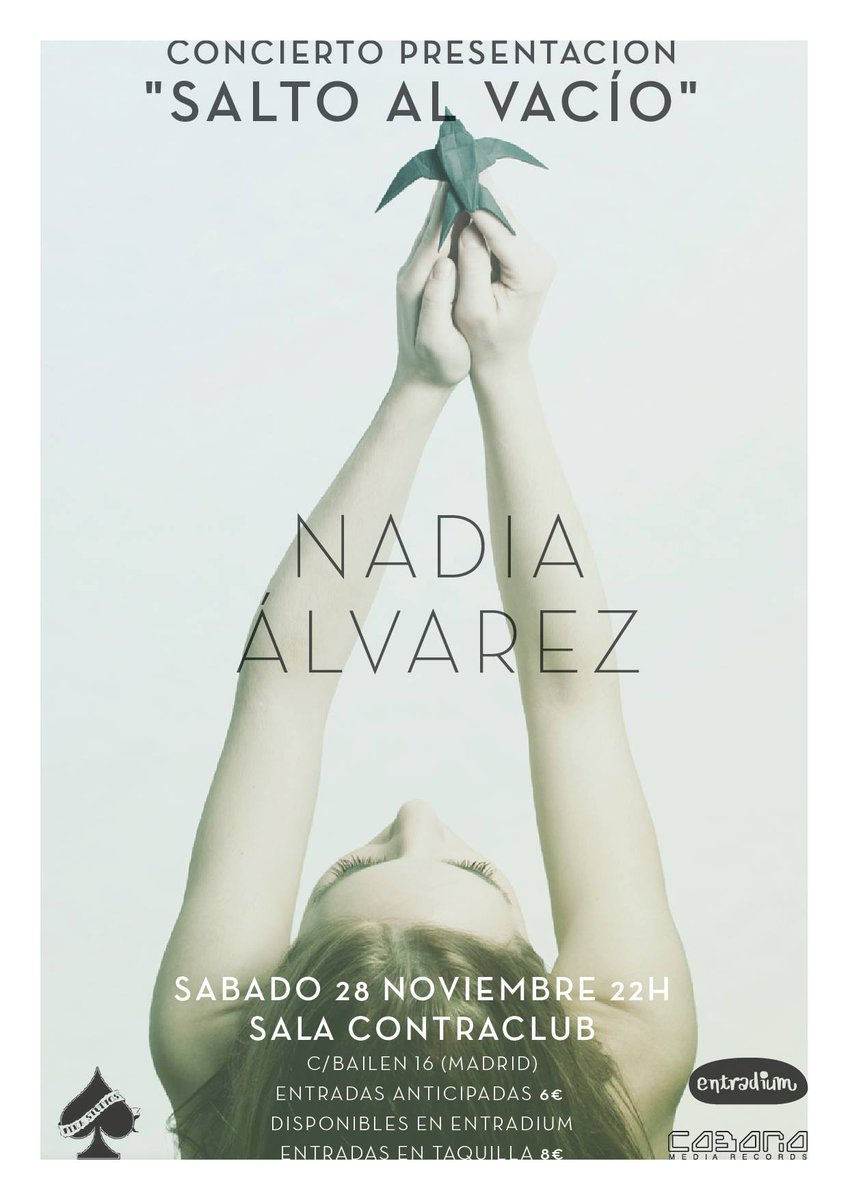 Mañana saltamos al vacío con <a href="/nadiadicenada/">Nadia Álvarez</a> en <a href="/Contraclub/">Contraclub Madrid</a> presentando su nuevo disco