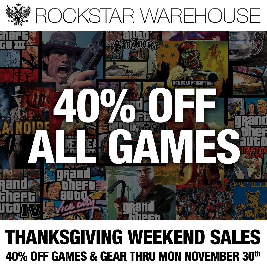 Rockstar Games On Twitter Get 40 Off Games And Gear At The Rockstar Warehouse Now Through Monday Https T Co Fuvhqdicdo Gtav Blackfriday Https T Co U8cazcpxzs