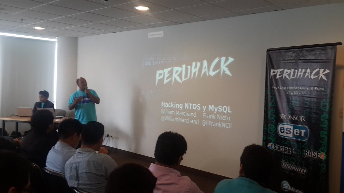 PeruHackCon's tweet photo. Segunda charla "Hacking NTDS y MYSQL" con @WilliamMarchand #PERUHACK2015 https://t.co/TWZ3kkurtq