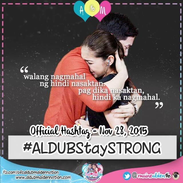 Kapit lang ALDUB NATION!
Kaya nila yan! Tiwala lang :)

OFFICIAL HASHTAG
#ALDUBStaySTRONG
<a href="/aldenrichards02/">Alden Richards</a> <a href="/mainedcm/">Maine Mendoza</a>