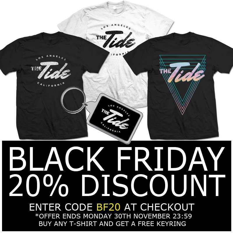 merchteamtide's tweet photo. It’s #BlackFriday!! Head on over to https://t.co/EX3gtbn5DW and get 20% off with the code BF20. Offer ends 30th Nov https://t.co/poPm7WcWCa
