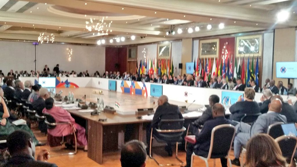 MEAIndia's tweet image. Mother Earth as priority. EAM attends special session on #ClimateChange with Prez @fhollande &amp;amp; @UN SG. #CHOGM2015