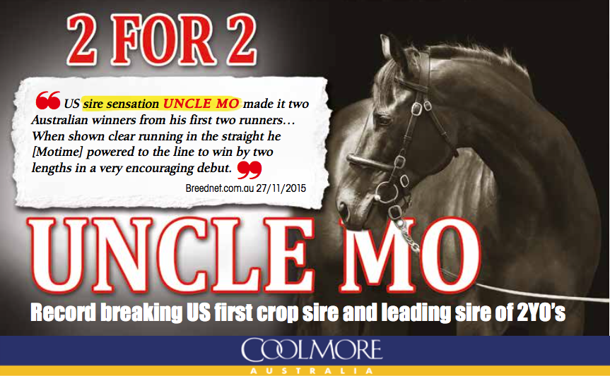 anz_news's tweet photo. Uncle Mo is two for two - @coolmorestud ad in today's ANZ Bloodstock News, which is online now. https://t.co/OrmN2EGySJ