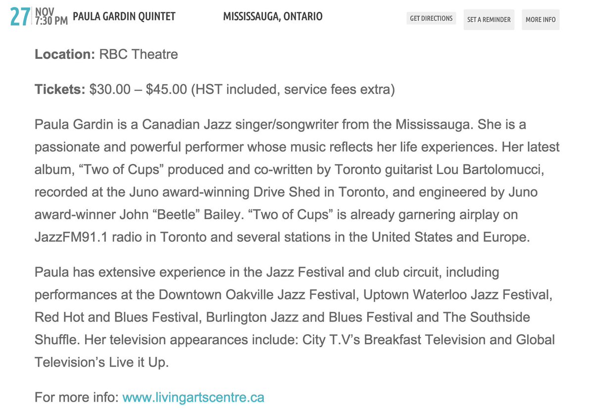 AddoRecords's tweet image. Tonight! PAULA GARDIN QUINTET featuring Kirk MacDonald live at RBC Theatre in Mississauga. kirkmacdonald.com/gigs/