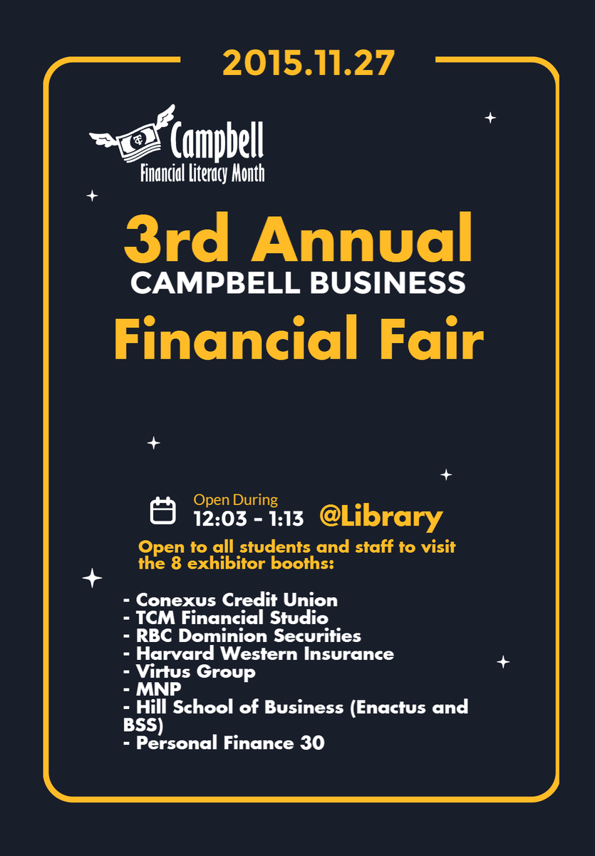 CTFinancialFair's tweet photo. Today is the BIG DAY! All Campbell students, staffs and parents are welcome during lunch hour! @campbelltartans https://t.co/bpGvhGmqxg